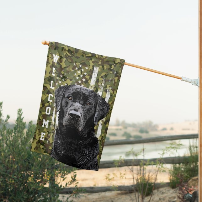 Cool Rugged Black Labrador Dog American Pet House Flag (Insitu (Back))