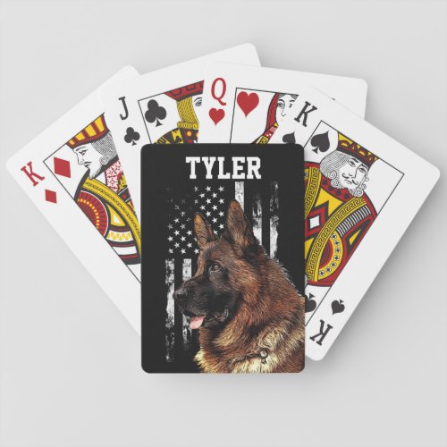 Cool Rugged German Shepherd Dog American Flag  Poker Cards