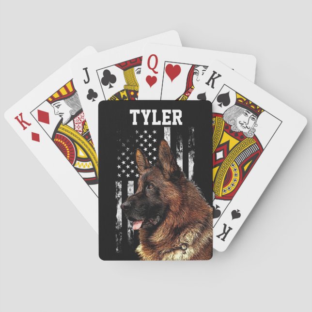 Cool Rugged German Shepherd Dog American Flag  Poker Cards (Back)