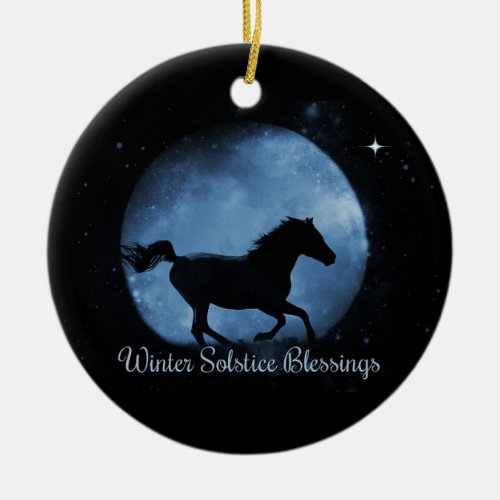 Cool Running Horse and Moon Solstice Blessings Ceramic Ornament