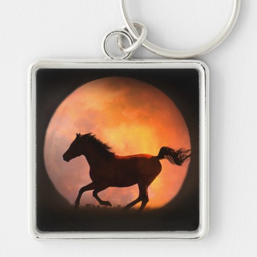 Cool running horse in the full moon key chain