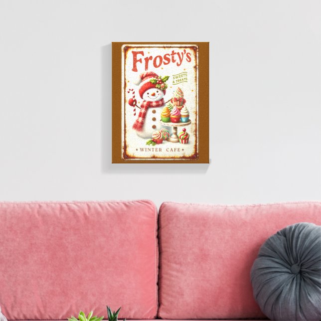 Cool rustic art Winter cafe Brown background Canvas Print (Insitu(LivingRoom))