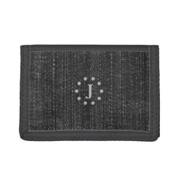 Cool Rustic Black Denim Look Monogrammed Wallet