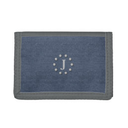 Cool Rustic Blue Denim Look Monogrammed Wallet