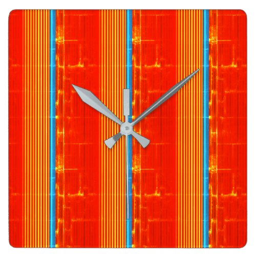 Cool Rustic Blue Orange Yellow Red Stripes Square Wall Clock