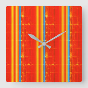 Cool Rustic Blue Orange Yellow Red Stripes Square Wall Clock