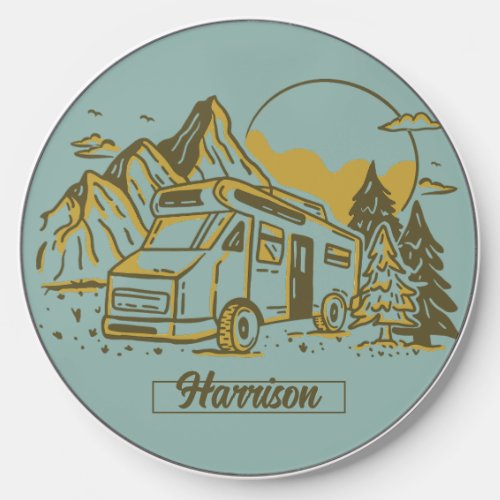 Cool Rustic Camping RV Road Trip Mountain and Tree Wireless Charger