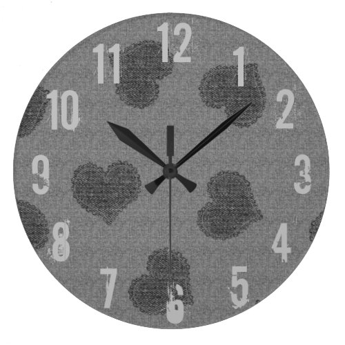 Cool Rustic Fabric Look Hearts Wall  Clock