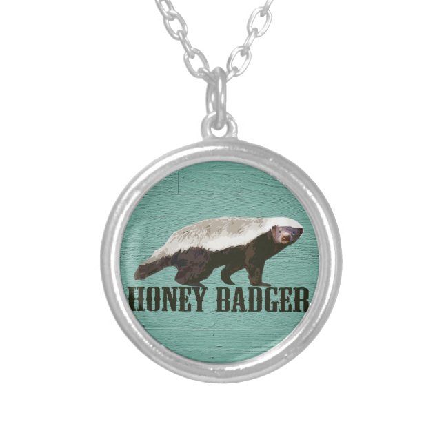 Cool Rustic Honey Badger Silver Plated Necklace (Front)
