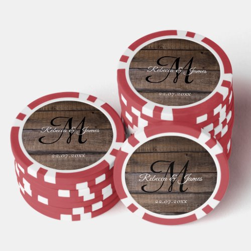 Cool Rustic Monogram Script Name Wedding  Poker Chips