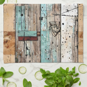 Cool rustic painted wood Cabin style Kitchen Towel