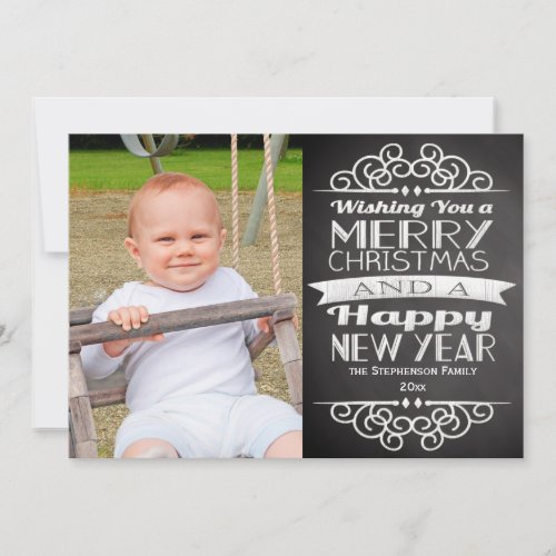 Cool Rustic Slate Vintage Custom Christmas Photo Holiday Card