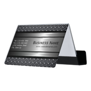 Cool Rustic Steel Metal Diamond Plate Pattern Desk Business Card Holder