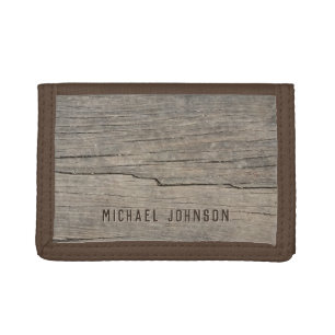 Cool Rustic Wood Personalized Name Tri-fold Wallet