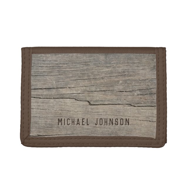 Cool Rustic Wood Personalized Name Trifold Wallet (Front)
