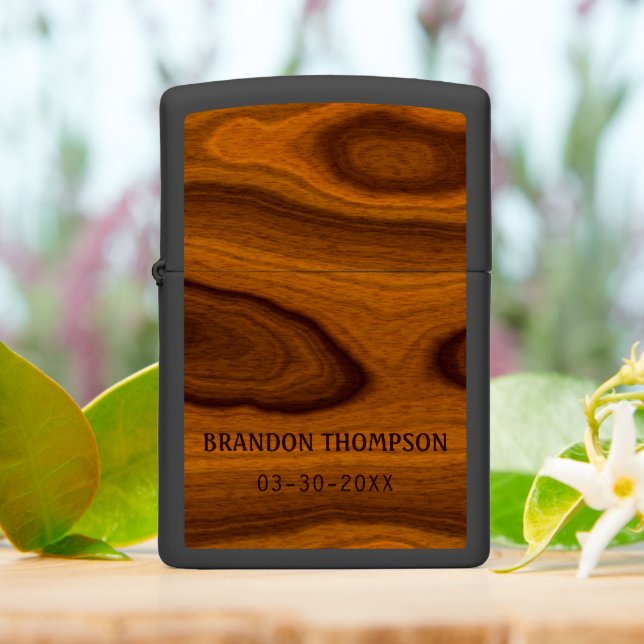 Cool Rustic Woodgrain Wood Pattern Zippo Lighter (On Table)