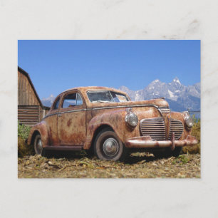 Cool Rusty Old Vintage Barn Find Car Postcard
