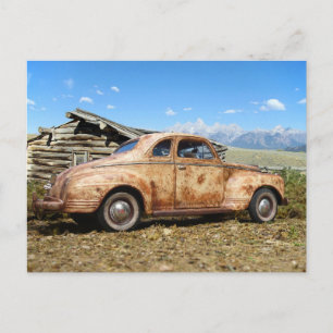 Cool Rusty Old Vintage Barn Find Car Postcard