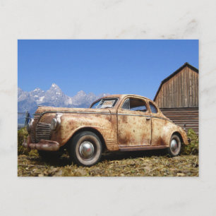 Cool Rusty Old Vintage Barn Find Car Postcard