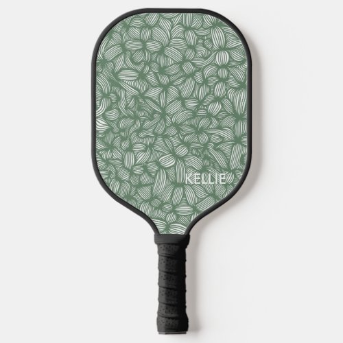 Cool Sage Green and White Monogram  Pickleball Paddle