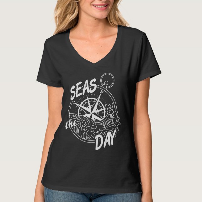 Cool Sailing  Seas The Day Navigation Present T-Shirt (Front)