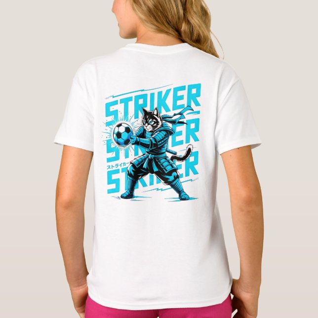  Cool Samurai Cat Soccer Striker - Gift for soccer T-Shirt (Back)