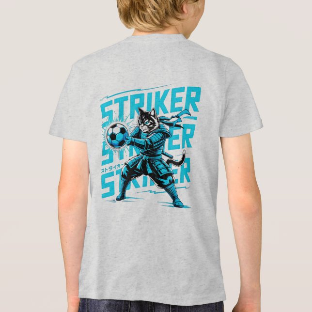  Cool Samurai Cat Soccer Striker - Gift for soccer Tri-Blend Shirt (Back)