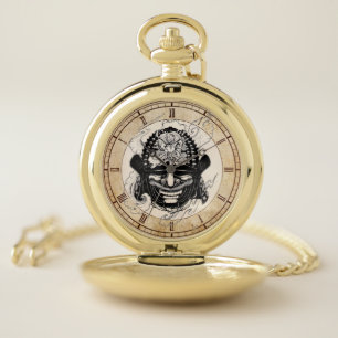 Cool samurai demon mask helm tattoo vintage pocket watch
