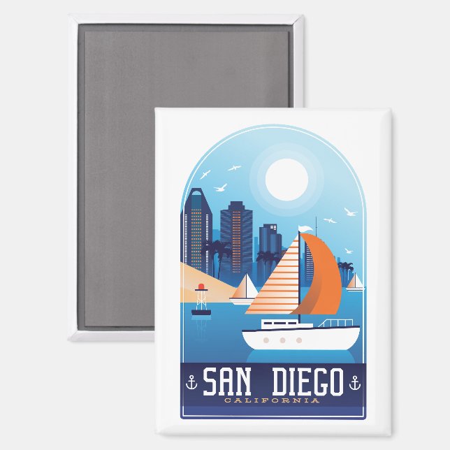 Cool San Diego California Vintage Travel  Magnet (Front/Back)
