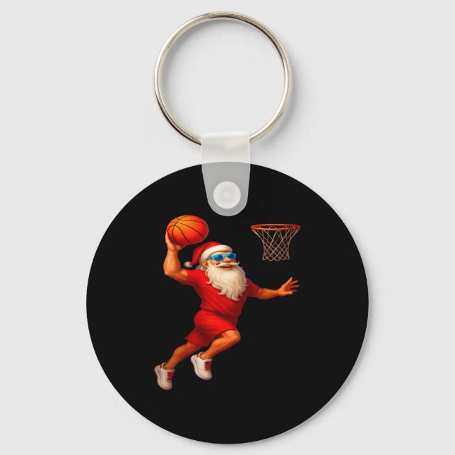 Cool Santa Basketball Player Dunking Xmas Christma Keychain (Front)
