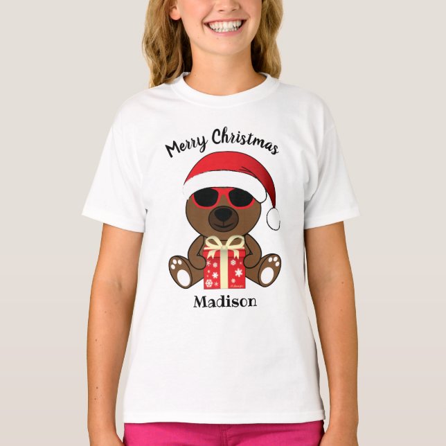  Cool Santa Bear red Christmas gift Personalize T-Shirt (Front)