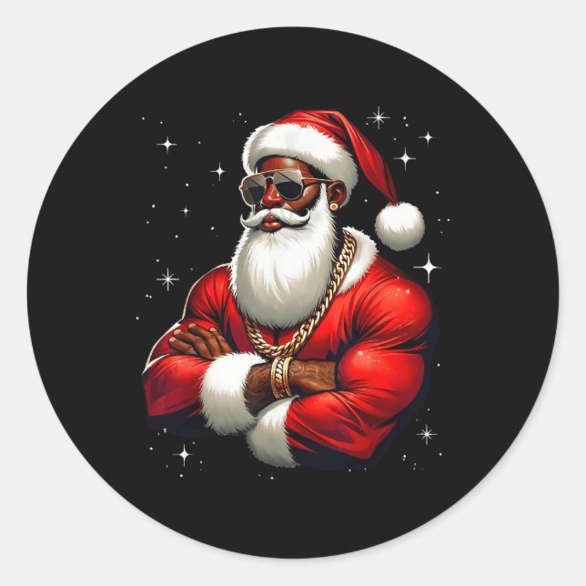 Cool Santa Christmas Xmas Black Man Pajamas Family Classic Round Sticker (Front)