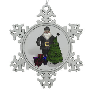 Cool Santa Claus Biker Snowflake Pewter Christmas Ornament