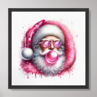 Cool Santa Claus blowing pink bubble gum Framed Art