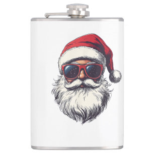 Cool Santa Claus Face Retro Sunglasses Christmas M Flask