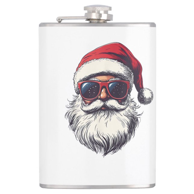 Cool Santa Claus Face Retro Sunglasses Christmas M Flask (Front)