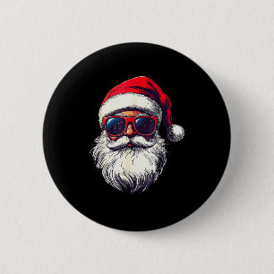 Cool Santa Claus Face Retro Sungles Christmas Men Button