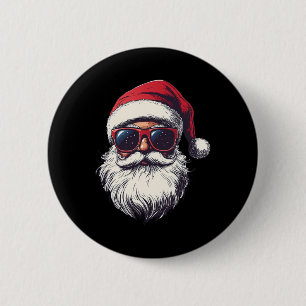 Cool Santa Claus Face Retro Sungles Christmas Men Button