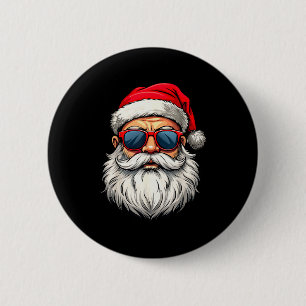 Cool Santa Claus Face Retro Sungles Christmas Men Button