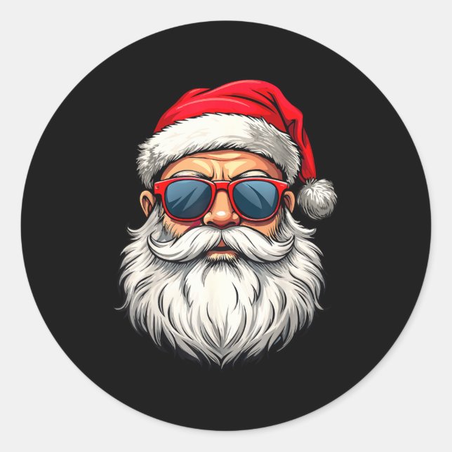 Cool Santa Claus Face Retro Sungles Christmas Men  Classic Round Sticker (Front)