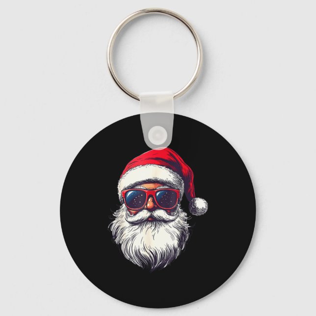 Cool Santa Claus Face Retro Sungles Christmas Men  Keychain (Front)