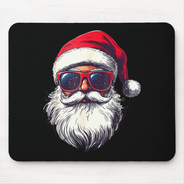 Cool Santa Claus Face Retro Sungles Christmas Men  Mouse Pad (Front)