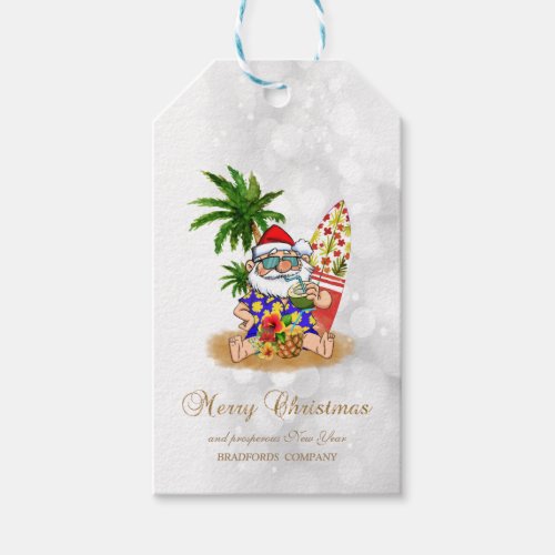 Cool Santa ClausPalm TreeBeach Bokeh   Gift Tags