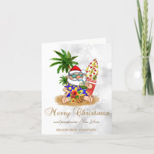 Cool Santa Claus,Palm Tree,Beach Bokeh Holiday Card