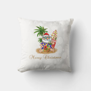 Cool Santa Claus,Palm Tree,Beach Bokeh Throw Pillow