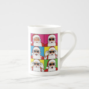 Cool Santa Claus Pop Art with Sunglasses - Retro C Bone China Mug