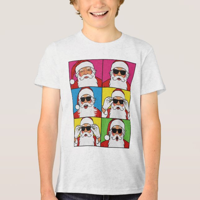 Cool Santa Claus Pop Art with Sunglasses - Retro C Tri-Blend Shirt (Front)