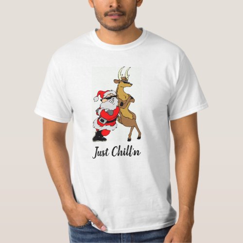 Cool Santa Clause and Reindeer with sunglasses T_Shirt