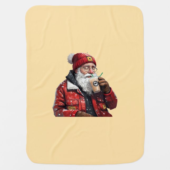 Cool Santa Drinking Iced Coffee Christmas Art Baby Blanket (Front)