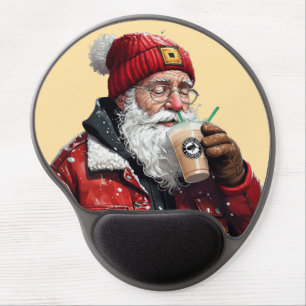 Cool Santa Drinking Iced Coffee Christmas Art Gel Mouse Pad